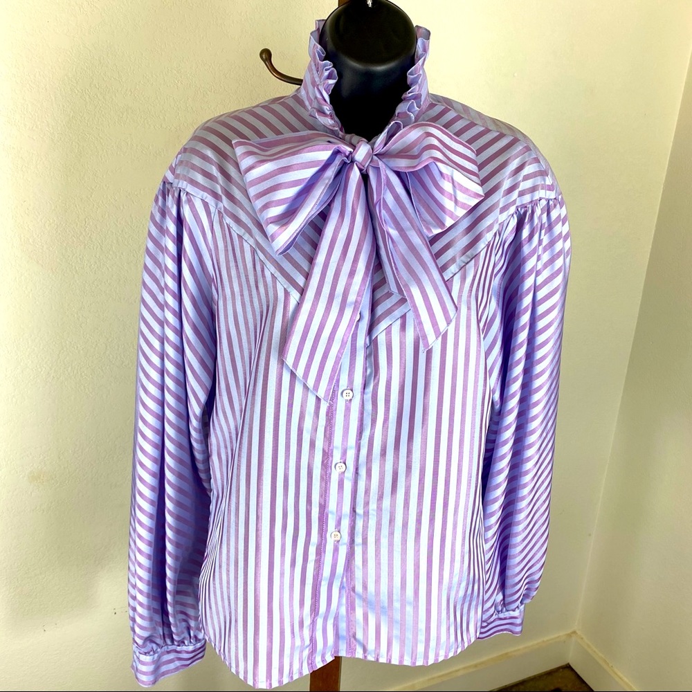 70’s styled polyester purple striped blouse